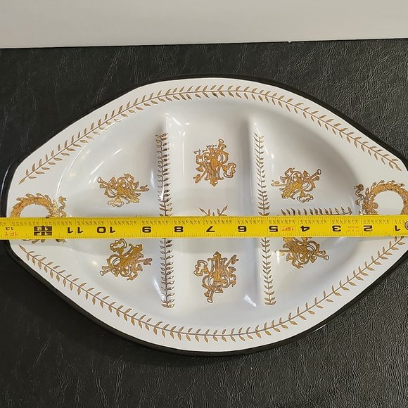 Houze Art Oval Divided Serving Tray Smoky Gray Glass Cocktail Platter White/Gold - Picture 8 of 8